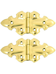 Pair of Gothic Style Surface Cabinet Hinges - 1 3/4&quot; H x 3 3/4&quot; W